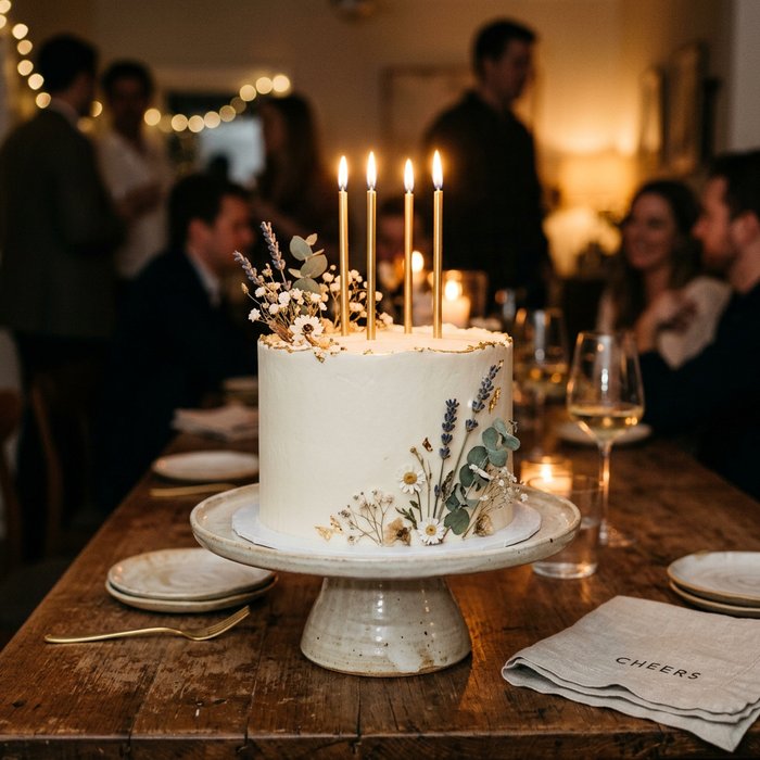 Elegant birthday cake with candles
